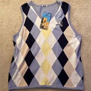 Ashworth Argyle Knit Vest in Light Blue, Navy, Yellow & Cream